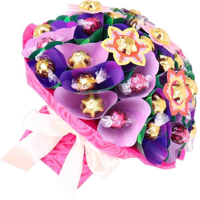 Edible Blooms Bright Lindt Milk, White & Strawberry Chocolate Bouquet - Large - Edible Blooms: 