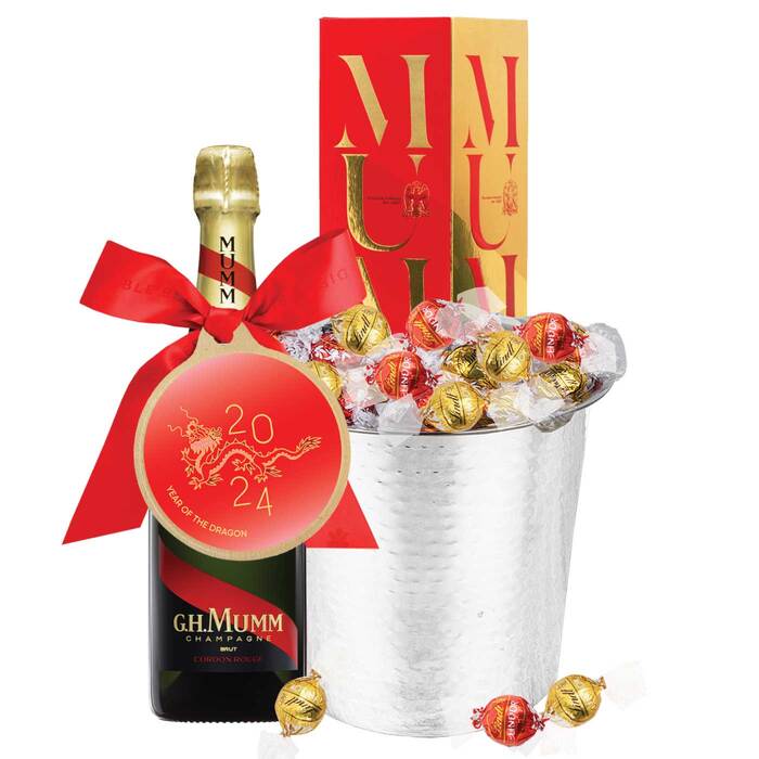Chinese New Year Champagne with Lindt Chocolate Gift Hamper - Luxury - Edible Blooms