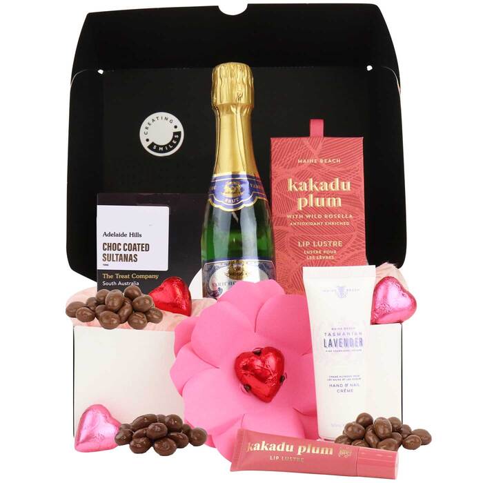 gift hamper with wine and chocolate