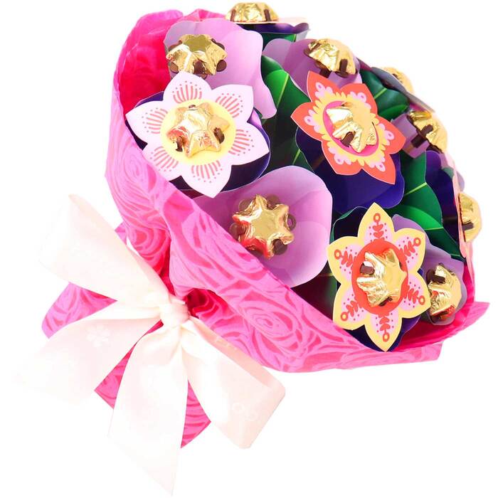 Edible Blooms Bright Milk Chocolate Bouquet With Chocolate Stars - Small - Edible Blooms: 