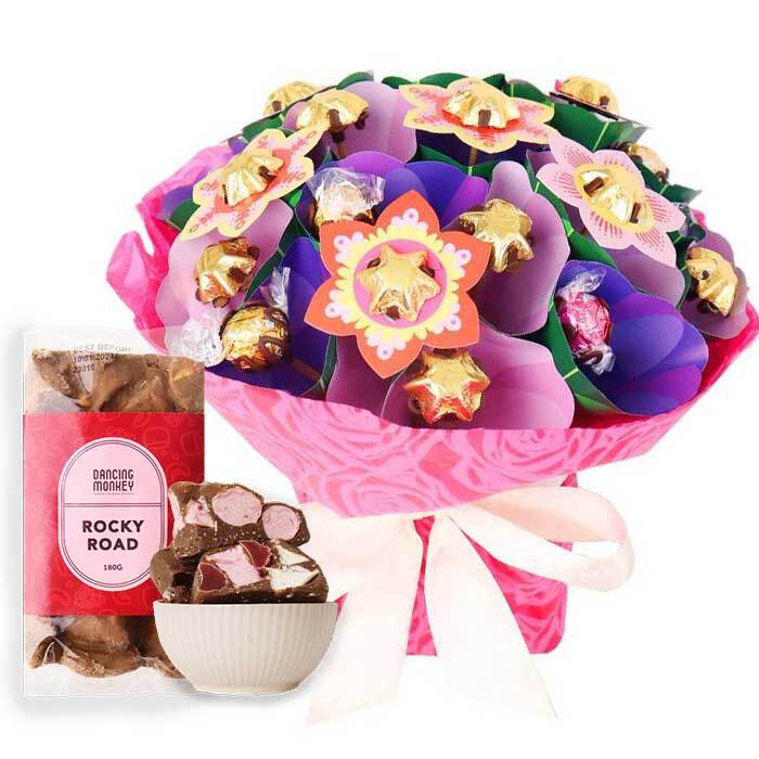 Edible Blooms Bright Lindt Milk, White & Strawberry Chocolate Bouquet - Medium - Edible Blooms: 