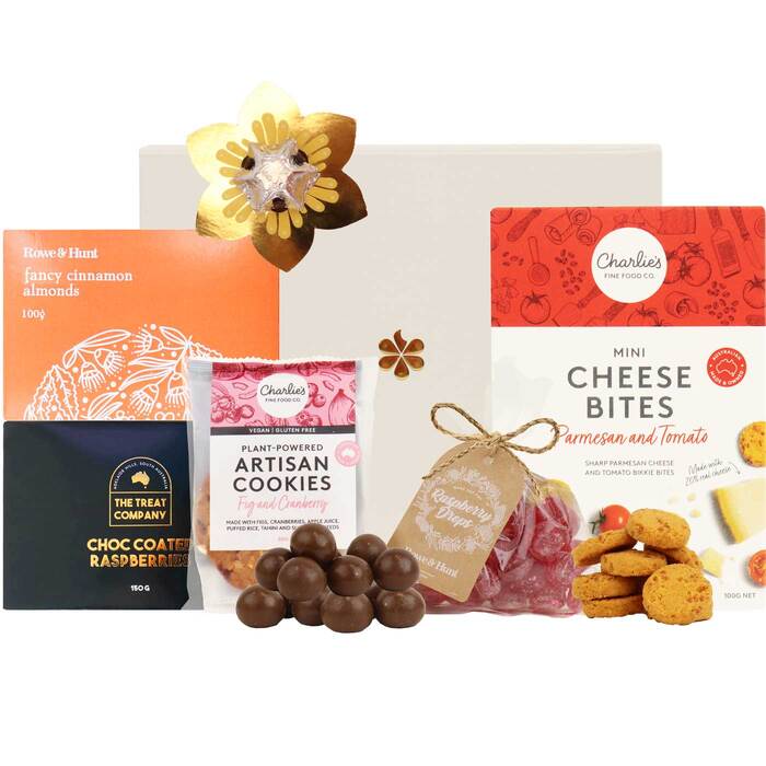 Edible Blooms Savoury and Sweet Treat Gift Box with Nuts and Cookies - Small - Edible Blooms: 
