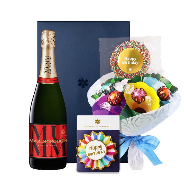 Edible Blooms Birthday Champagne & Chocolate Bouquet Gift Hamper - Medium - Edible Blooms: 