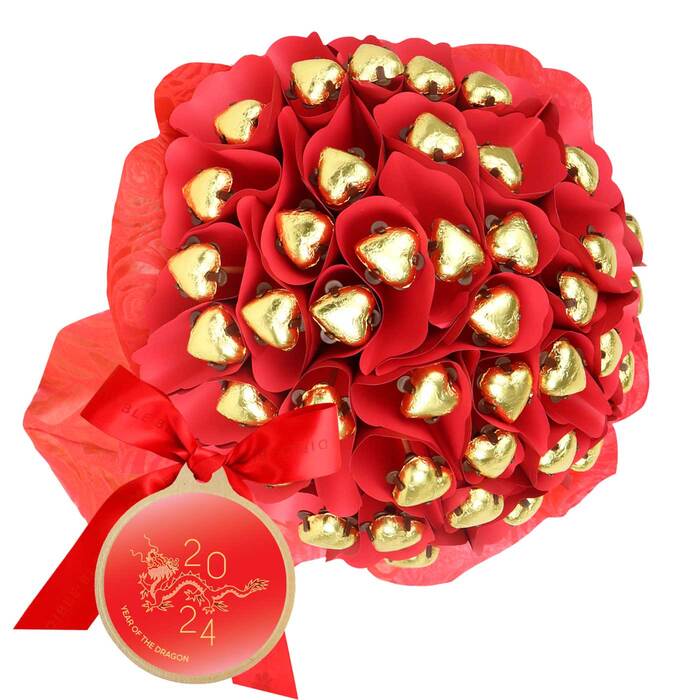 Chinese New Year Gold Heart Chocolate Bouquet - Large - Edible Blooms