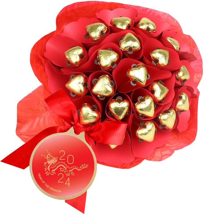 Chinese New Year Gold Heart Chocolate Bouquet - Medium - Edible Blooms