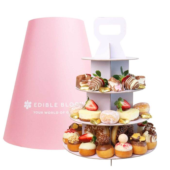 Edible Blooms High Tea Chocolates, - Cheesecake & Donuts Tower - Serves up to 8 People - Edible Blooms: 
