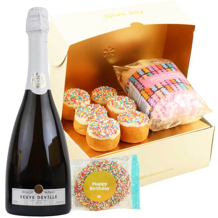 Edible Blooms Birthday Donuts & Sparkling Dessert Box - Medium - Edible Blooms: 
