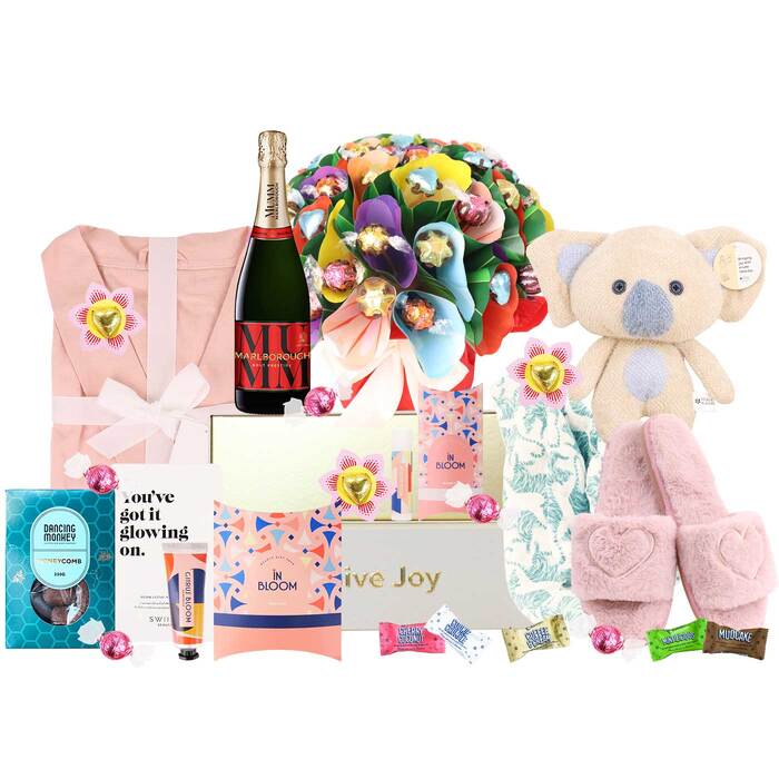 Edible Blooms Baby & Mother Toy, Candle & Chocolate Bouquet Gift Hamper - Extra Large - Edible Blooms: 