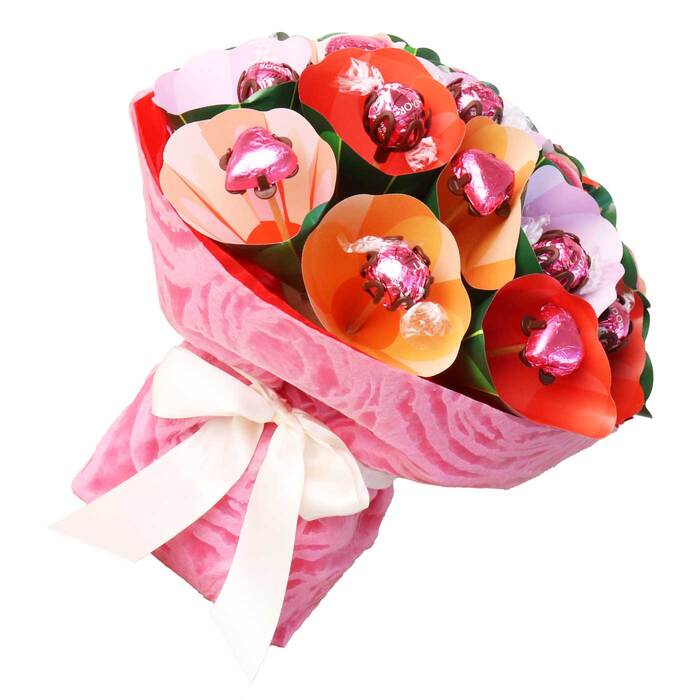 Edible Blooms Pastel Milk Chocolate Hearts Bouquet - Small - Edible Blooms: 